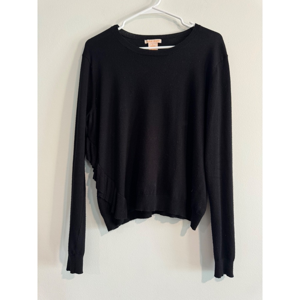 Sweet Romeo Side Ruffle Crewneck Sweater Womens Size Small Black Knit Top